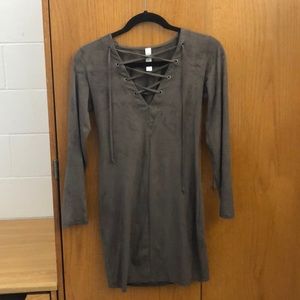 Grey suade lace-up mini dress